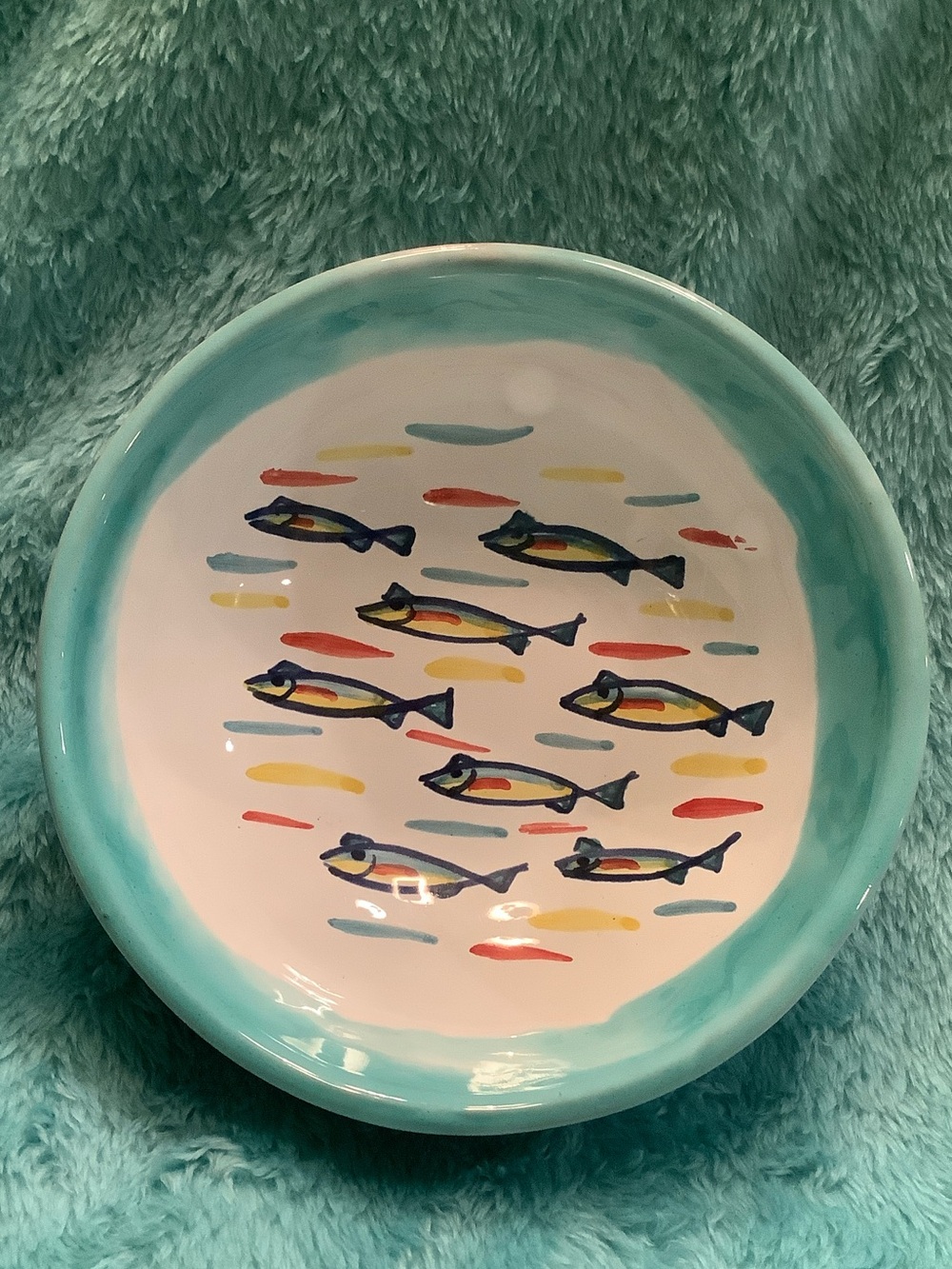Taormina Italy Handcrafted Ceramic Fish2 Serve Bowl in Aqua NWOT 5.25x5.25x 2.5”